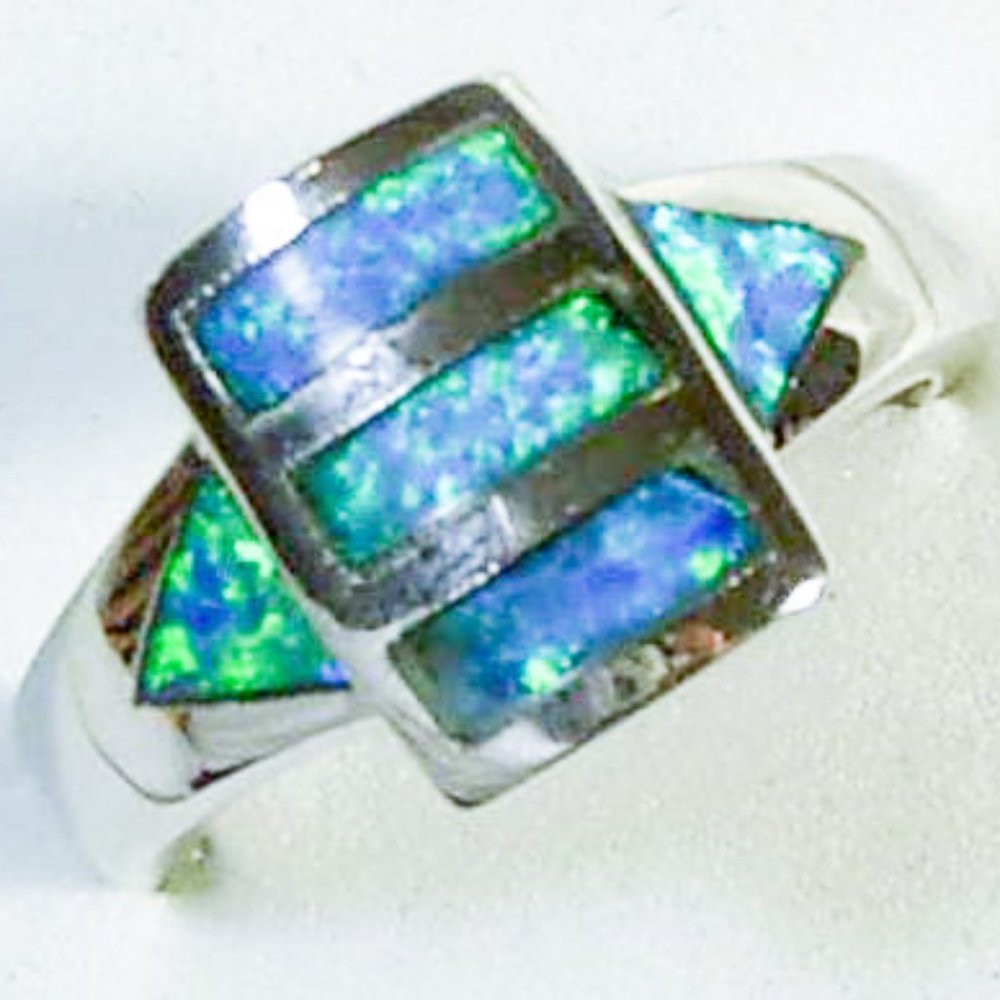 925 SILVER BLUE FIRE OPAL RING - SZ 6.75 -  U.S. SELLER - NEW!!
